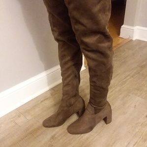 Thigh high chocolate brown faux suede boots